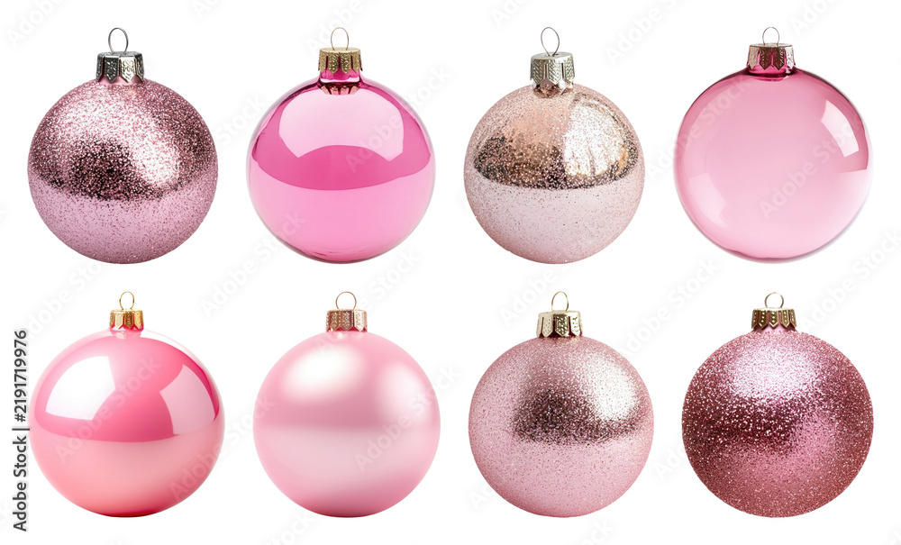 Obraz premium PNG Elegant pink Christmas ornaments collection, element set on transparent background