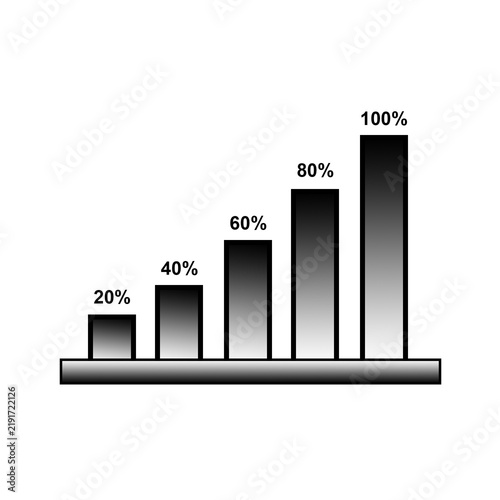 Foto A 5-step monochrome vector bar chart showing progressive business growth and statistical levels from 20 to 100 percent