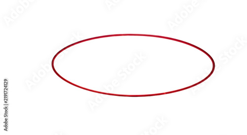 Minimalist red oval frame on white background, thin circular border element, simple geometric outline for highlighting text or logos