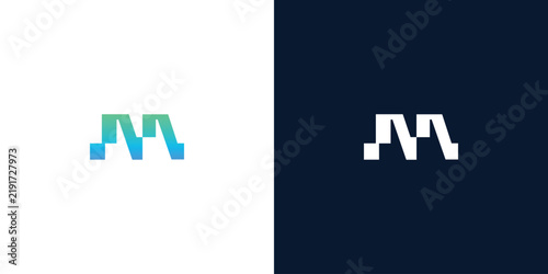 Modern Geometric Letter M Monogram Logo Design Featuring Gradient Blue and Green Colors for Creative Corporate Business Tech Brand Identity Template