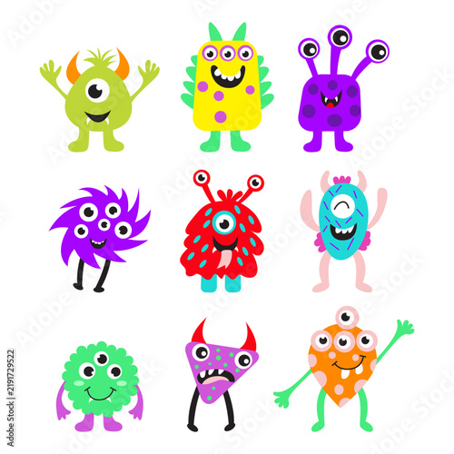An illustration of cute monsters on a white background.