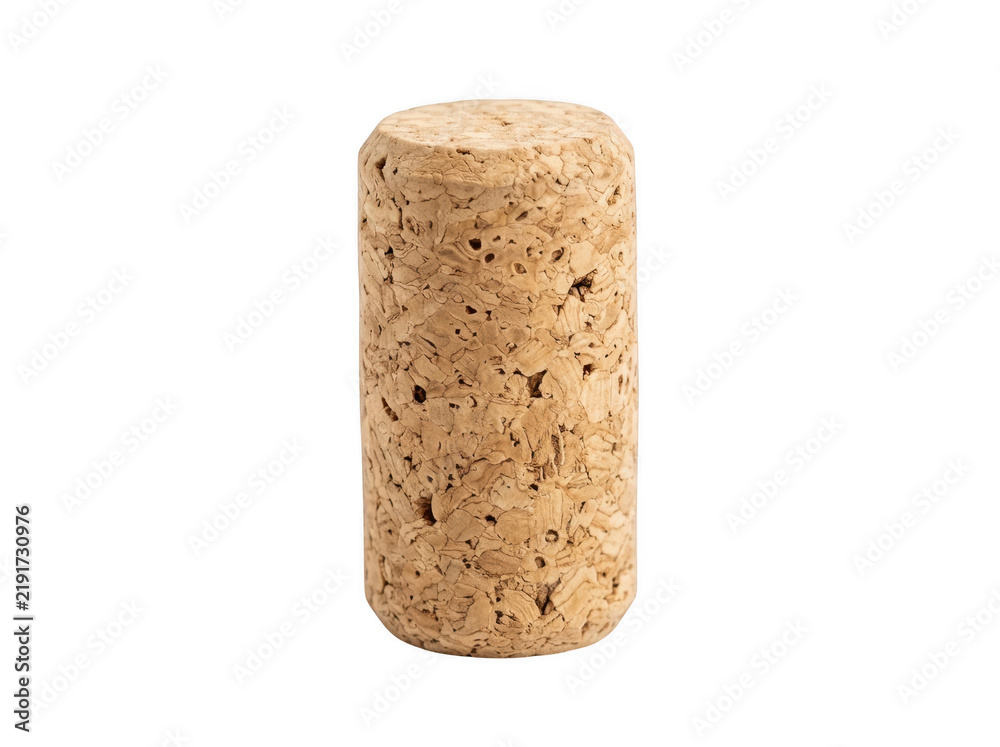 Fototapeta premium Cork stopper displays natural texture and cylindrical shape on plain background.