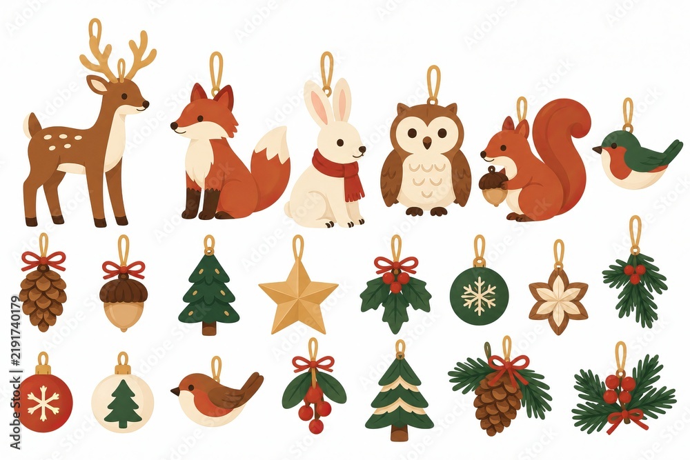 Fototapeta premium Woodland Animals and Christmas Ornament Collection 