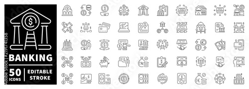 Editable line icons set for banking and finance with editable stroke