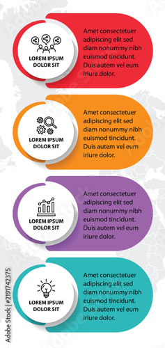 4 steps infographic template with 4 options. Flowchart that can be used for business report, data visualization and presentation. Timeline infographic elements vector illustration.