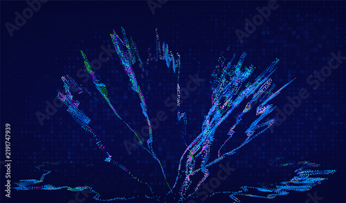 Abstract future ai background with blue big data and digital dots for tech and technology science presentation. Line cyber business network 3d backdrop. Connection graphic design.