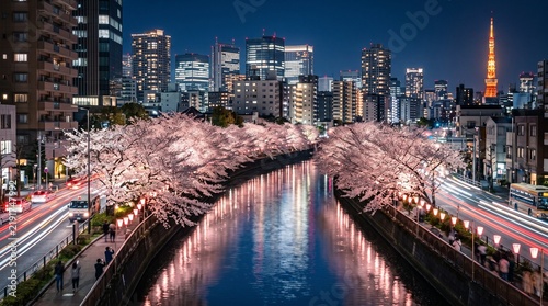 Obraz na płótnie Tokyo Sakura Night Illumination