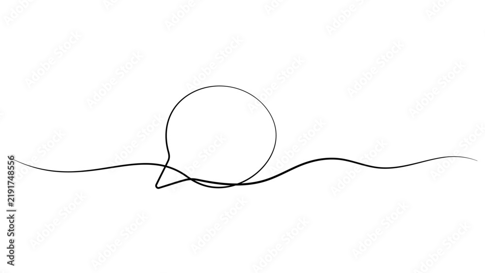 Obraz premium Continuous single line drawing of a round speech bubble icon with a simple wavy tail