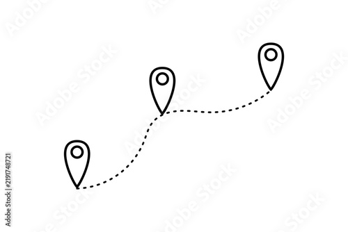 Travel Route with Location Pins and Dotted Path for Navigation and Journey Concept