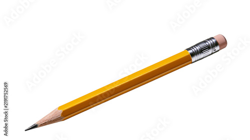 Cuadro en lienzo Yellow wooden graphite pencil with pink rubber eraser and metal ferrule