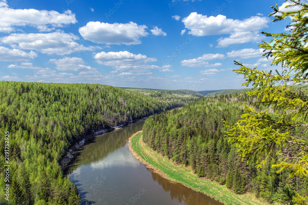 Obraz premium View from above on the river Chusovaya