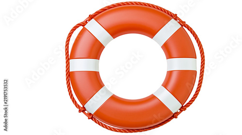 Fotografía Bright orange and white circular lifebuoy ring with woven rope detail