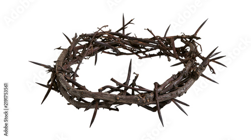 Fotografía Woven crown of sharp brown thorns with twisted woody branches