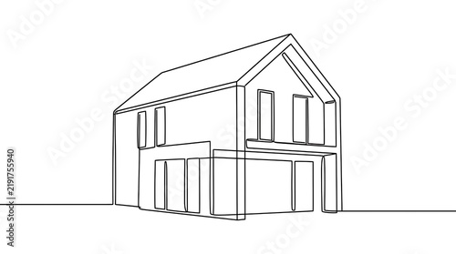 Clean architectural line art drawing of a modern two-story house with architecture building residential illustration