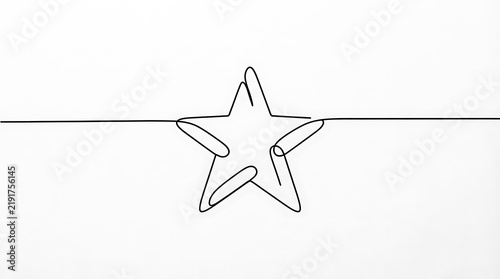 Continuous single line drawing of a five-pointed star shape with geometric minimalist continuous illustration isolated