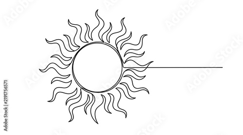 Continuous single line drawing of a glowing sun with radiant rays continuous minimalist minimalism radiance isolated