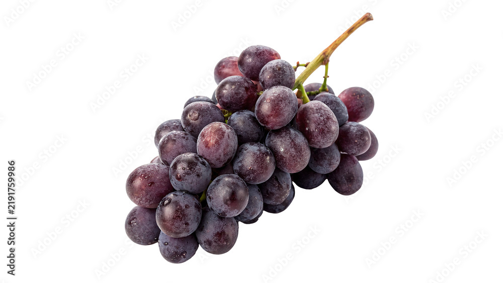 Obraz premium Bunch of fresh purple organic grapes berries isolated on transparent background.