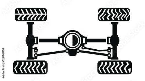 Fotografía Detailed vector illustration of a robust car axle assembly with four rugged offr