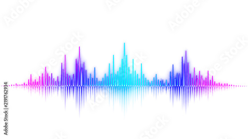 Fotografía Neon audio equalizer waveform on transparent background