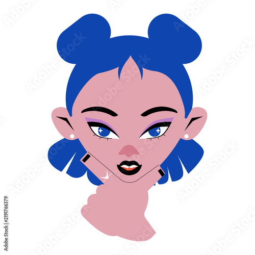 Woman posing with her chin resting on her fingers. Vector illustration
