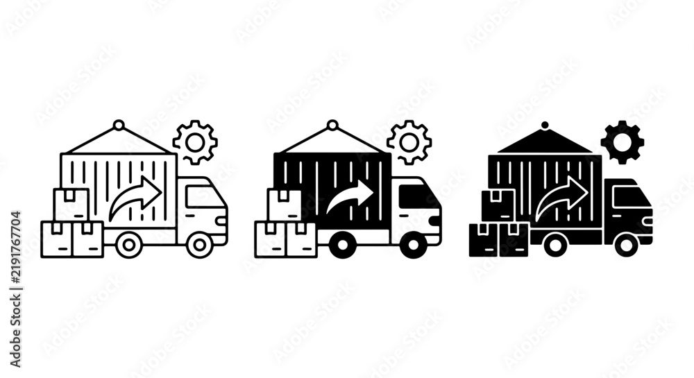 Fototapeta premium Delivery Truck Icons Set, Shipping Container Logistics, Freight Transport Vector Graphics