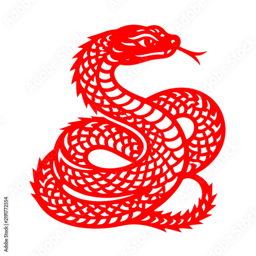 [Vector EPS]Traditional Chinese paper - cut art featuring a red snake