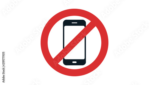 No mobile phone icon, red circular prohibition symbol over black smartphone silhouette, isolated on transparent background, warning sign, EPS10.  