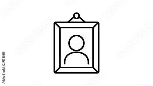 Hanging portrait frame line icon containing minimalist human silhouette.