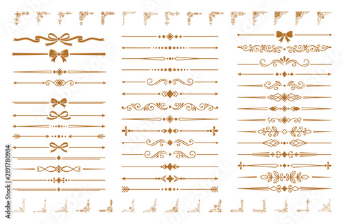 Ornate vector illustration collection of golden dividers and corners for creative work.