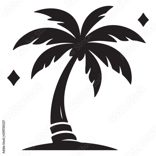 Tropical Palm Tree Decorative Silhouette Vector.