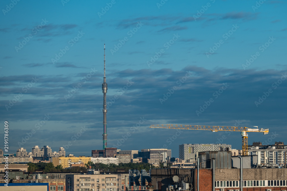 Obraz premium Aerial view of the Ostankino Tower. Moscow cityscape.
