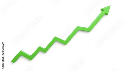A green upward trending arrow on white