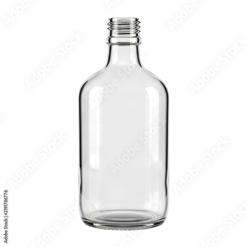 Empty clear glass bottle with cap isolated