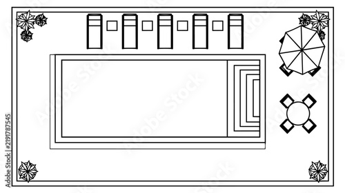 Swimming Pool Furniture Top View Architectural Floor Plan Vector