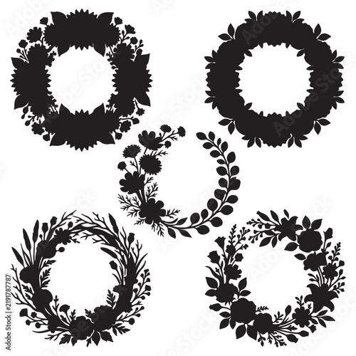 Botanical Wreath Silhouette Set.