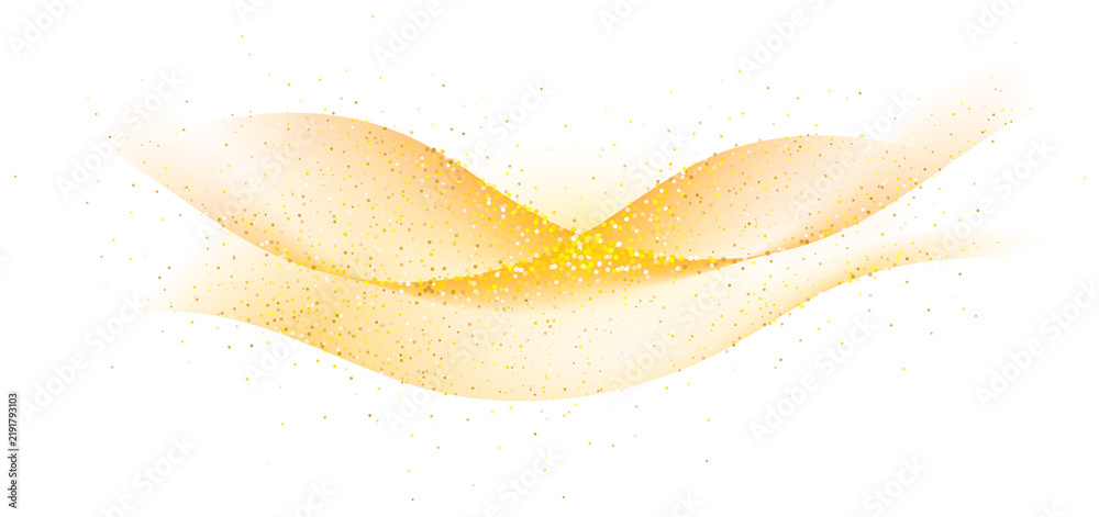 Obraz premium Golden sparkling decoration. Magical dust wave on transparent background. Gold glitter abstract wave. Luxury festive decoration for any holidays