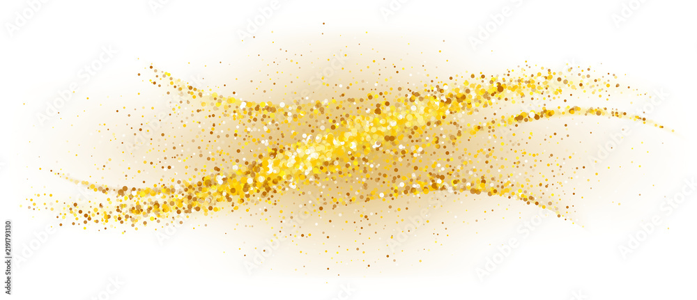 Obraz premium Golden sparkling decoration. Magical dust wave on transparent background. Gold glitter abstract wave. Luxury festive decoration for any holidays