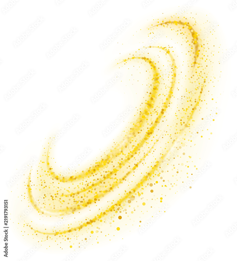 Obraz premium Golden sparkling decoration. Magical dust circle concentric wave isolated on transparent background. Gold glitter abstract waves. Luxury festive decoration for any holidays. Vector illustration
