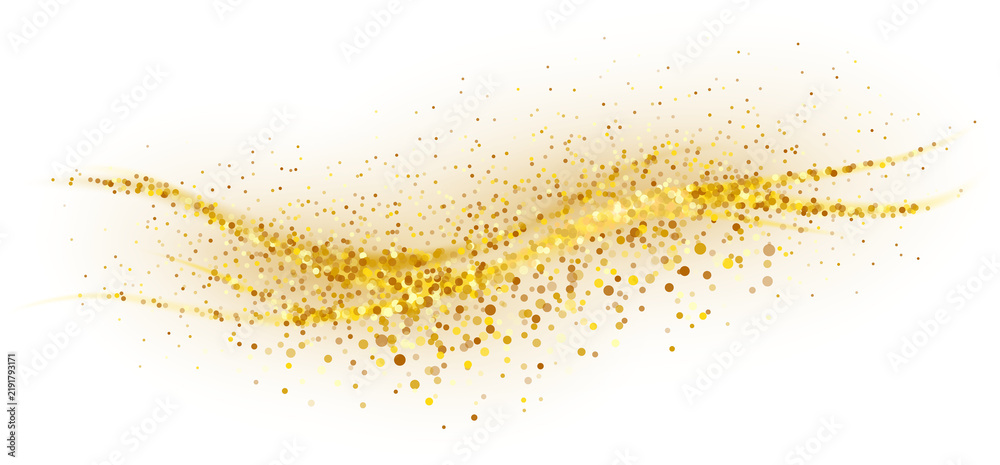 Obraz premium Golden sparkling decoration. Magical dust wave on transparent background. Gold glitter abstract wave. Luxury festive decoration for any holidays