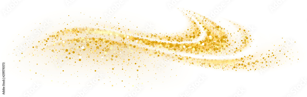 Obraz premium Golden sparkling decoration. Magical dust wave on transparent background. Gold glitter abstract wave. Luxury festive decoration for any holidays