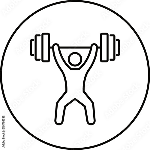 Weightlifting icon for gym, bodybuilding, and fitness workout design. Circular barbell lifter symbol isolated on transparent background. Vector illustration element design for healthy activity.