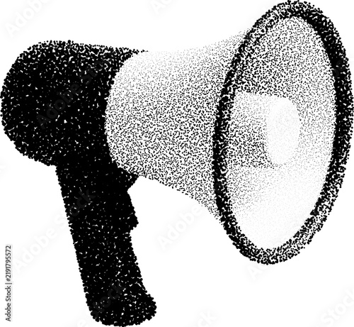 Photography Transparent halftone megaphone in retro stipple design with dotted grunge style