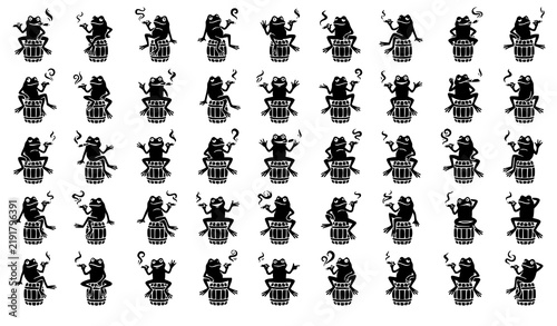 Black Frog Sitting on Wooden Barrel Smoking Cigar Silhouette Vector