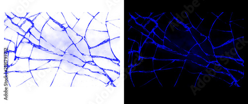 Obraz na plátně Cracked glass texture set with blue lines, shattered screen effect on white and