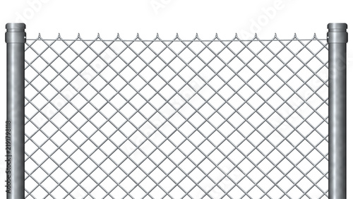 Fotografie Chain link fence without top rail, twisted selvage and tension wire, transparent
