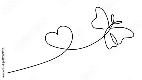 Animated One continuous line drawing of love and butterfly signs. The spring nature linear motion graphics. Minimal lovely flying butterfly icon line art animation full-length video clip. 4k