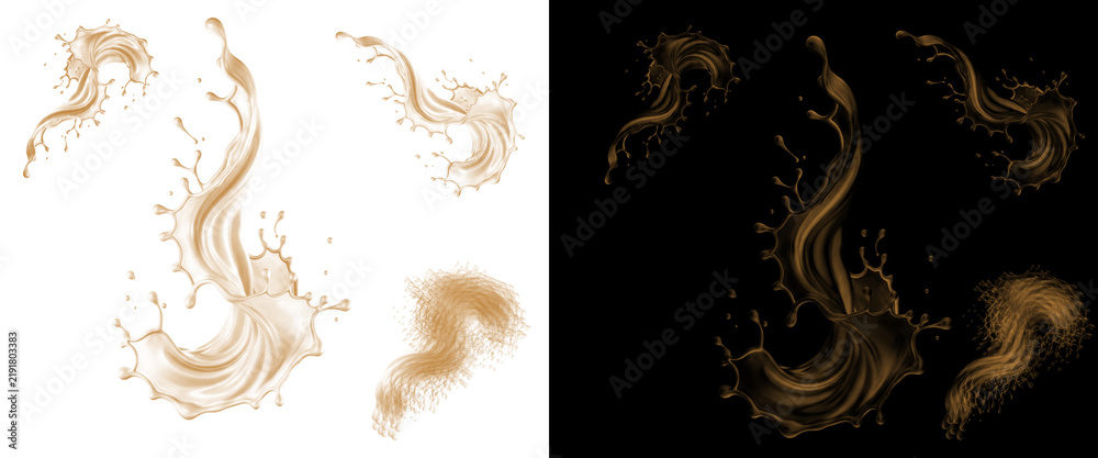Fototapeta premium Gold Liquid Splash Set, Abstract flowing metallic swirls and glossy fluid shapes for luxury graphic design