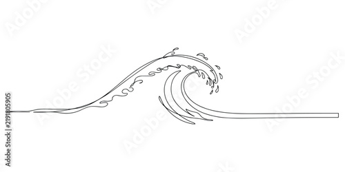 Continuous line drawing of ocean wave black outline vector illustration for surf sport branding