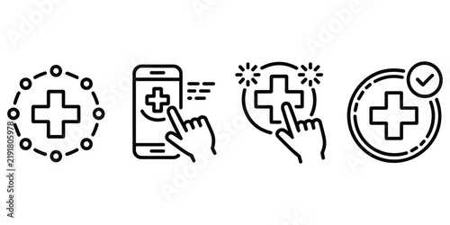 Digital healthcare medical cross icon set for mobile application services and online health care