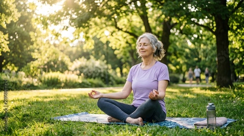 Elderly man practicing yoga outdoors, senior fitness and wellness